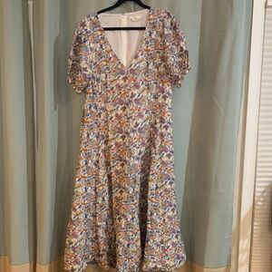 Boden Multicolor Floral Midi Dress- Linen/cotton